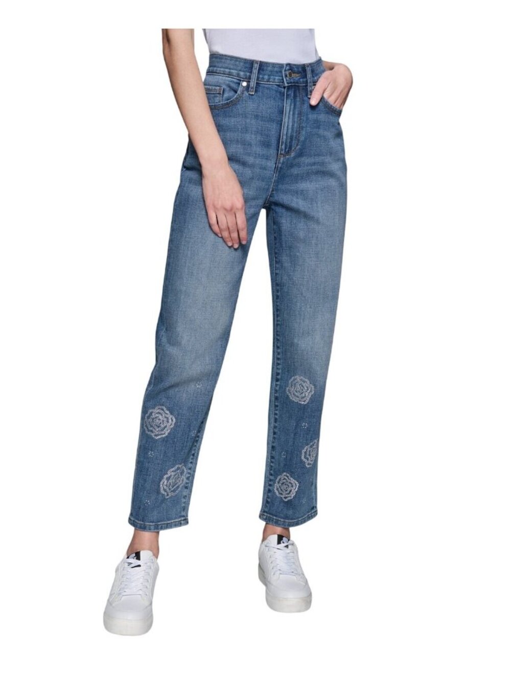 NWT Karl Lagerfeld Paris Floral Motif Cropped Jeans L5TK2265 Coastal Blue 6